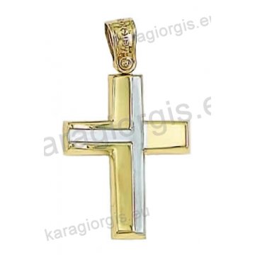 Βαπτιστικός σταυρός για αγόρι χρυσός με λευκόχρυσο σε λουστρέ-ματ φινίρισμα.