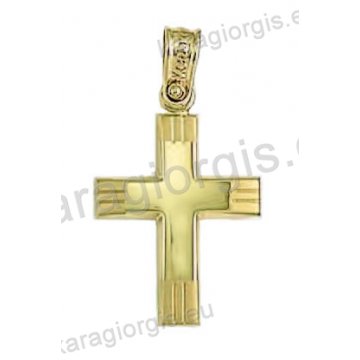 Βαπτιστικός σταυρός για αγόρι χρυσός σε λουστρέ φινίρισμα.
