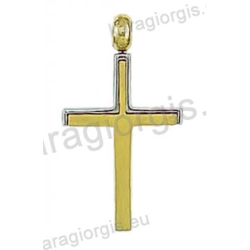 Βαπτιστικός σταυρός για αγόρι χρυσός με λευκόχρυσο σε ματ φινίρισμα.