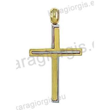 Βαπτιστικός σταυρός για αγόρι χρυσός με λευκόχρυσο σε ματ φινίρισμα.