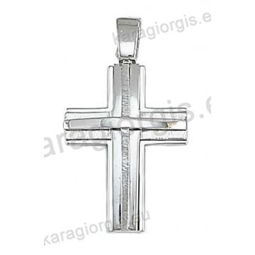 Βαπτιστικός σταυρός για αγόρι σε λευκόχρυσο με δεύτερο σταυρό σε ματ φινίρισμα.