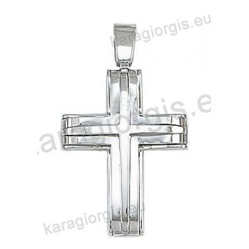 Βαπτιστικός σταυρός για αγόρι σε λευκόχρυσο με δεύτερο σταυρό σε λουστρέ φινίρισμα.