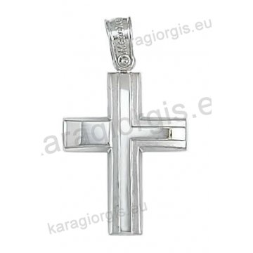Βαπτιστικός σταυρός για αγόρι σε λευκόχρυσο με ματ και λουστρέ φινίρισμα.