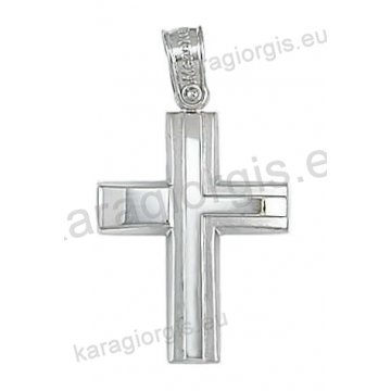 Βαπτιστικός σταυρός για αγόρι σε λευκόχρυσο με ματ και λουστρέ φινίρισμα.