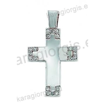 Βαπτιστικός σταυρός για κορίτσι λευκόχρυσος με άσπρες πέτρες ζιργκόν σε λουστρέ φινίρισμα .