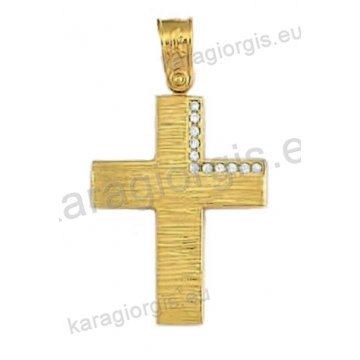 Βαπτιστικός σταυρός για κορίτσι χρυσός με άσπρες πέτρες ζιργκόν σε σαγρέ φινίρισμα .