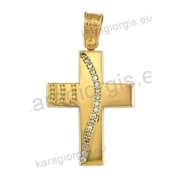 Βαπτιστικός σταυρός για κορίτσι χρυσός με άσπρες πέτρες ζιργκόν σε λουστρέ φινίρισμα .