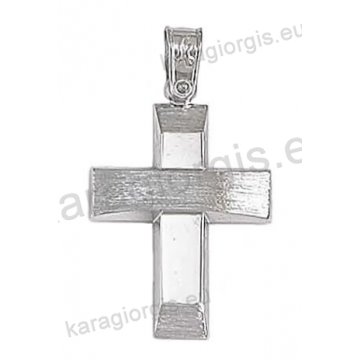 Βαπτιστικός σταυρός για αγόρι σε λευκόχρυσο με σαγρέ και λουστρέ φινίρισμα.