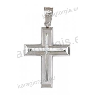 Βαπτιστικός σταυρός για αγόρι σε λευκόχρυσο σε ματ και λουστρέ φινίρισμα με ένθετο σταυρό.