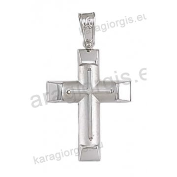Βαπτιστικός σταυρός για αγόρι σε λευκόχρυσο σε ματ και λουστρέ φινίρισμα με ένθετο σταυρό.