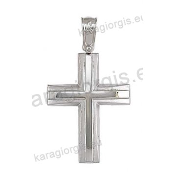 Βαπτιστικός σταυρός για αγόρι σε λευκόχρυσο σε ματ φινίρισμα με λουστρέ ένθετο σταυρό.