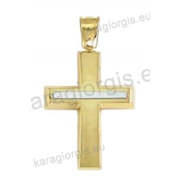 Βαπτιστικός σταυρός για αγόρι χρυσός με λευκόχρυσο σε λουστρέ και ματ φινίρισμα.