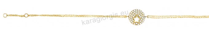 Βραχιόλι χρυσό fashion Κ14 με στρογγυλό μοτίφ με αστέρι και άσπρες πέτρες ζιργκόν.