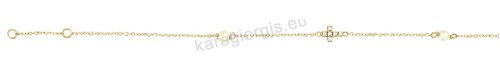 Βραχιόλι χρυσό fashion Κ14 με σταυρουδάκι με άσπρες πέτρες ζιργκόν και άσπρες πέρλες.