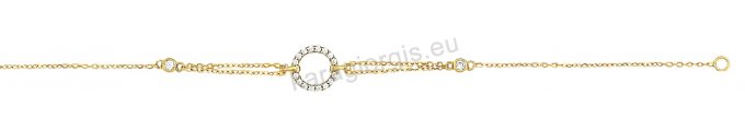 Βραχιόλι χρυσό fashion Κ14 με στρογγυλό κύκλο με άσπρες πέτρες ζιργκόν.