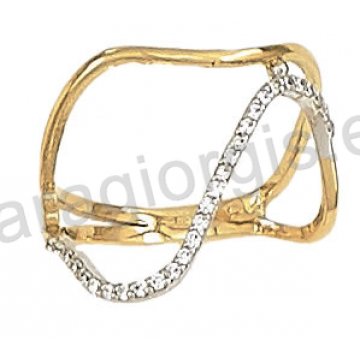 Δαχτυλίδι fashion χρυσό K14 με άσπρες πέτρες ζιργκόν.