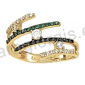 Δαχτυλίδι fashion χρυσό K14 με χρωματιστές πέτρες ζιργκόν.