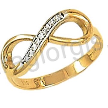 Δαχτυλίδι χρυσό 14 καράτια με άπειρο και άσπρες πέτρες ζιργκόν.