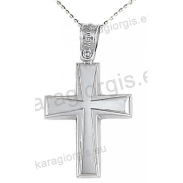 Βαπτιστικός σταυρός K14 με αλυσίδα λευκόχρυσος για αγόρι με λουστρέ και ματ φινίρισμα.