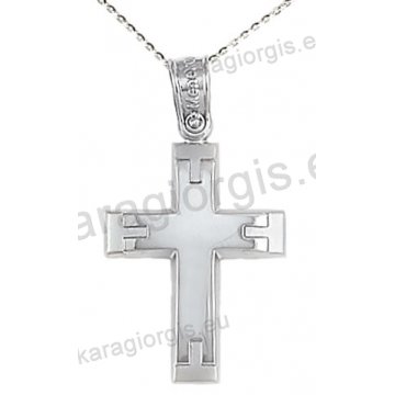 Βαπτιστικός σταυρός K14 με αλυσίδα λευκόχρυσος για αγόρι με λουστρέ και ματ φινίρισμα.