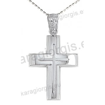Βαπτιστικός σταυρός K14 με αλυσίδα λευκόχρυσος για αγόρι με ένθετο σταυρό σε λουστρέ και ματ φινίρισμα.