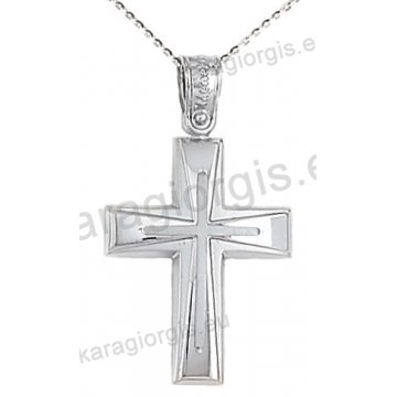 Βαπτιστικός σταυρός K14 με αλυσίδα λευκόχρυσος για αγόρι με ένθετο σταυρό σε λουστρέ και ματ φινίρισμα.