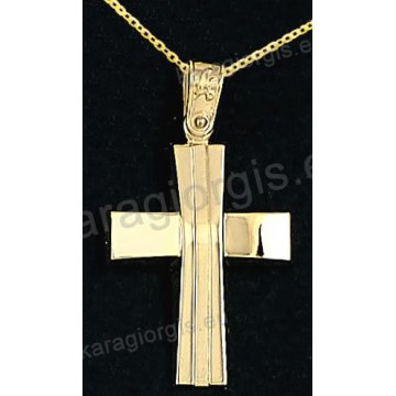 Βαπτιστικός σταυρός με αλυσίδα χρυσός κλασικός για αγόρι σε λουστρέ φινίρισμα 14 καράτια.