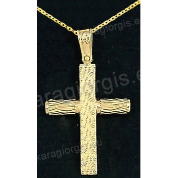 Βαπτιστικός σταυρός με αλυσίδα χρυσός για αγόρι σε σαγρέ φινίρισμα 14 καράτια.
