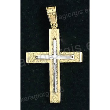 Βαπτιστικός σταυρός για αγόρι σε σαγρέ φινίρισμα με ένθετο λευκόχρυσο σταυρό 14 καράτια.