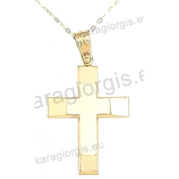 Βαπτιστικός σταυρός με αλυσίδα χρυσός κλασικός για αγόρι σε λουστρέ φινίρισμα σε 14 καράτια.