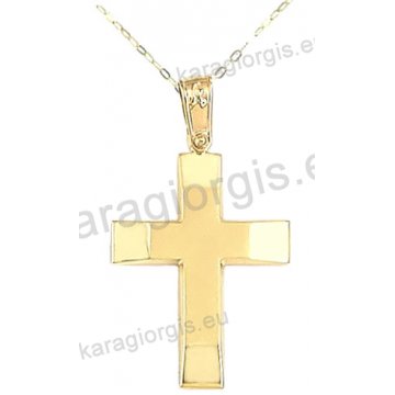 Βαπτιστικός σταυρός με αλυσίδα χρυσός κλασικός για αγόρι σε λουστρέ φινίρισμα σε 14 καράτια.