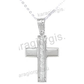 Βαπτιστικός σταυρός K14 με αλυσίδα λευκόχρυσος για αγόρι σε λουστρέ και ματ φινίρισμα.