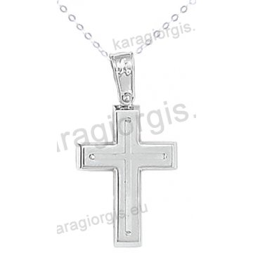 Βαπτιστικός σταυρός K14 με αλυσίδα λευκόχρυσος για αγόρι σε λουστρέ φινίρισμα με ένθετο σταυρό.