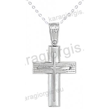 Βαπτιστικός σταυρός K14 με αλυσίδα λευκόχρυσος για αγόρι σε λουστρέ ματ φινίρισμα με ένθετο σταυρό.