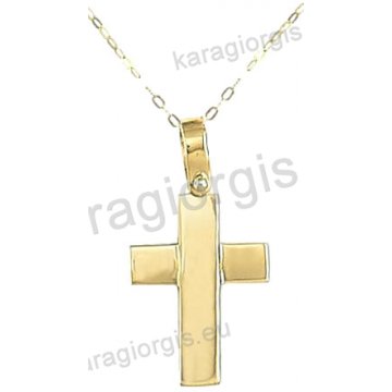 Χρυσός σταυρός για αγόρι με αλυσίδα κλασικός σε λουστρέ φινίρισμα 14 καράτια.