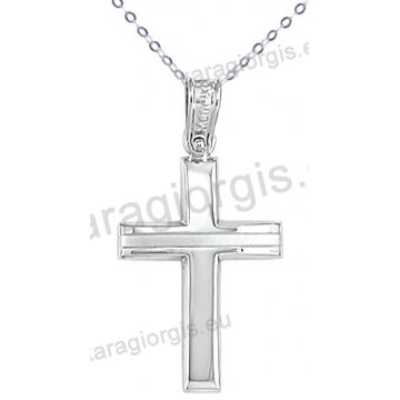 Λευκόχρυσος βαπτιστικός σταυρός K14 για αγόρι με αλυσίδα σε λουστρέ-ματ φινίρισμα.
