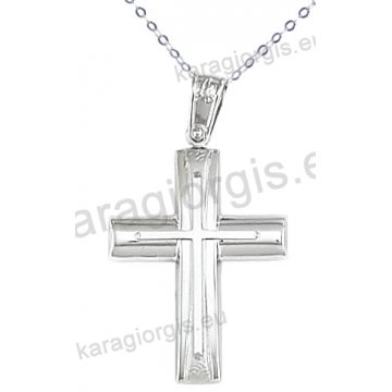 Λευκόχρυσος βαπτιστικός σταυρός K14 για αγόρι με αλυσίδα με ένθετο σταυρό σε λουστρέ-ματ φινίρισμα.