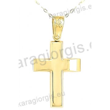 Χρυσός βαπτιστικός σταυρός για αγόρι με αλυσίδα σε λουστρέ φινίρισμα κλασικός σε 14 καράτια.