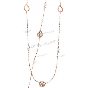 Σέτ ροζ χρυσό Κ14 σε fashion jewellery με περιμετρικά πουάρ με κολιέ, βραχιόλι και με άσπρες πέρλες.