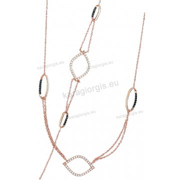 Σέτ ροζ χρυσό Κ14 σε fashion jewellery με οβάλ κύκλους με κολιέ, βραχιόλι με άσπρες και μαύρες πέτρες ζιργκόν.