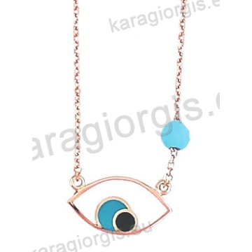 Κολιέ σε ροζ χρυσό Κ14 fashion jewellery με ματάκι σε σμάλτο. 