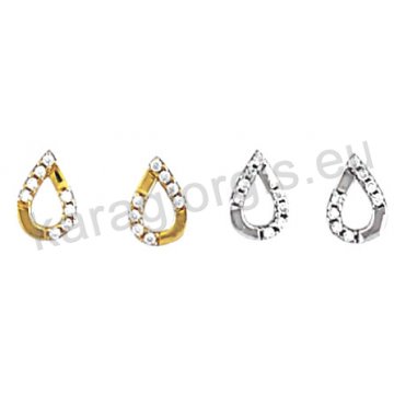 Σκουλαρίκι Κ14 πάνω στο αυτί χρυσό ή λευκόχρυσο σε πουάρ με άσπρες πέτρες ζιργκόν.