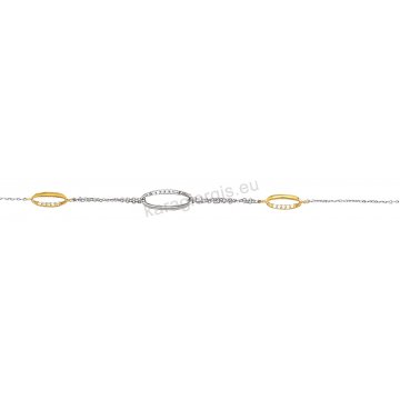 Βραχιόλι χρυσό με λευκόχρυσο Κ14 γυναικείο με ομόκεντρους κύκλους με πέτρες ζιργκόν.