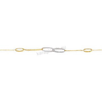 Βραχιόλι χρυσό με λευκόχρυσο Κ14 γυναικείο με ομόκεντρους κύκλους με πέτρες ζιργκόν.