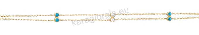 Βραχιόλι χρυσό Κ14 γυναικείο με μονοπετράκια με πέτρες ζιργκόν με διπλή αλυσίδα.