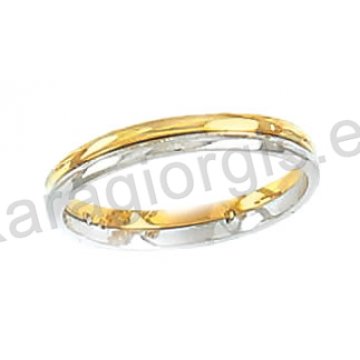 Σειρέ δαχτυλίδι Κ14 δίχρωμο χρυσό με λευκόχρυσο χωρίς πέτρες.