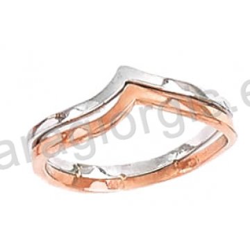 Δίχρωμο δαχτυλίδι rose gold ροζ χρυσό με λευκόχρυσο Κ14.