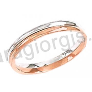Δίχρωμο δαχτυλίδι rose gold ροζ χρυσό με λευκόχρυσο Κ14.