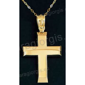 Βαπτιστικός σταυρός Κ14 για αγόρι με αλυσίδα χρυσός με μάτ και λουστρέ φινίρισμα.