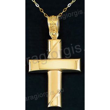 Βαπτιστικός σταυρός Κ14 για αγόρι με αλυσίδα χρυσός με μάτ και λουστρέ φινίρισμα.